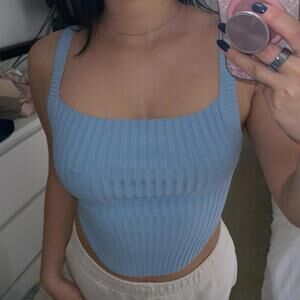 BDG Jackie Ribbed High Neck Tank Light Blue